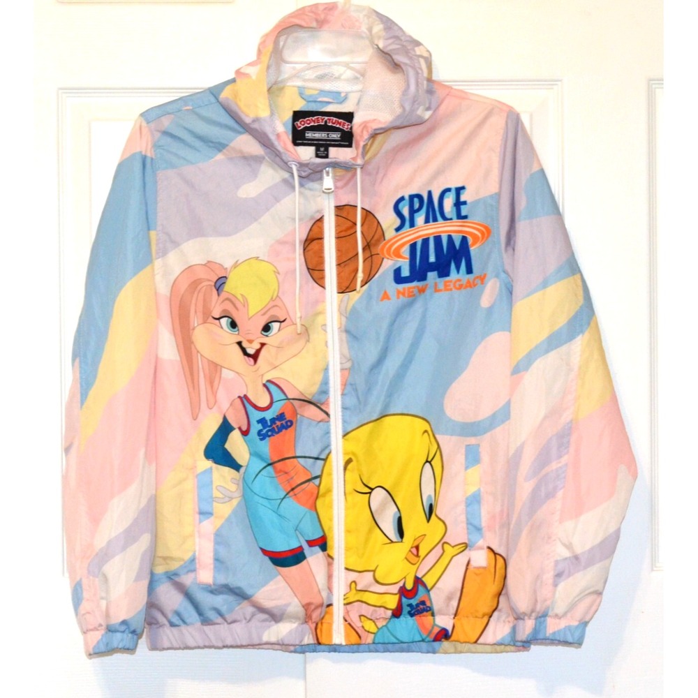 Looney Tunes Space Jam Tune Squad Windbreaker Size M Hooded Jacket Members Only